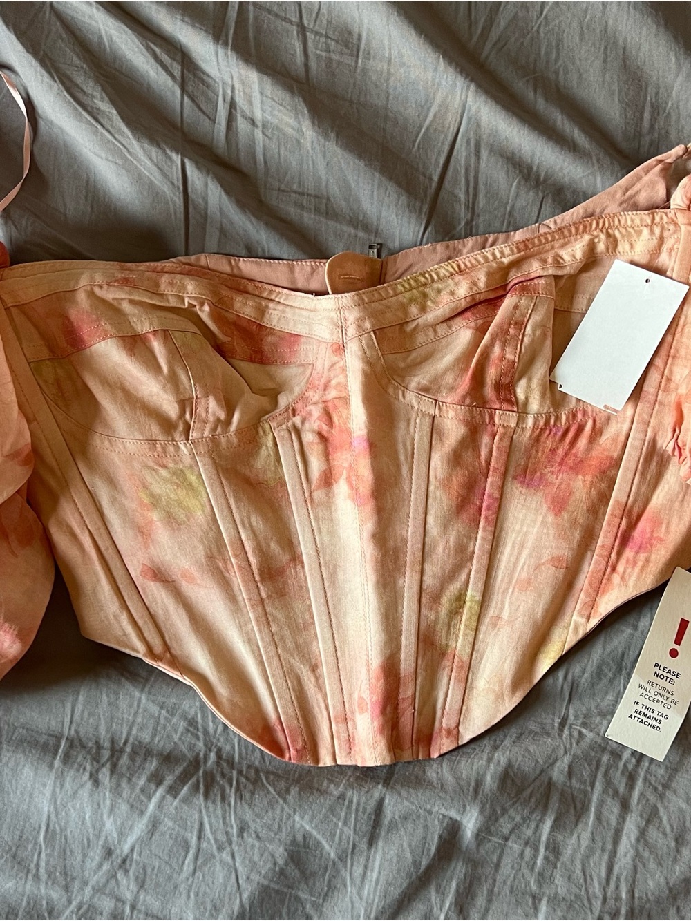 Bardot Peach Watercolor Tie-Dye Corset Top